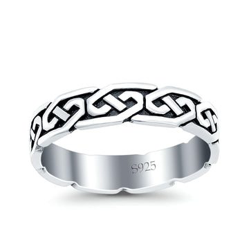 Celtic Oxidized Band Solid 925 Sterling Silver Thumb Ring (5mm)